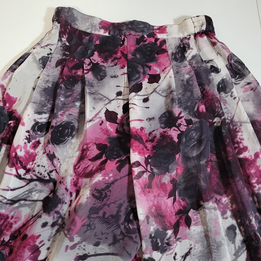 HZY Womens Floral Pants Size Medium 100% Polyester Sheer Lined 1508